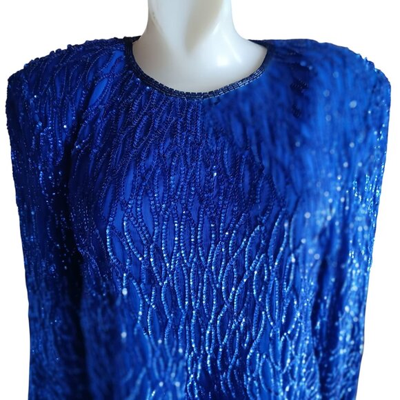 Vintage XL Sequin Blouse NEW NWT Beaded Padded Laurence Kazar Silk 1990's - Picture 1 of 8